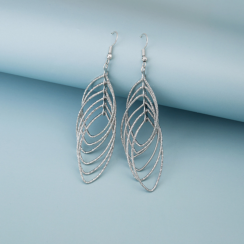 hollow circle multilayer leafshaped long alloy earringspicture3
