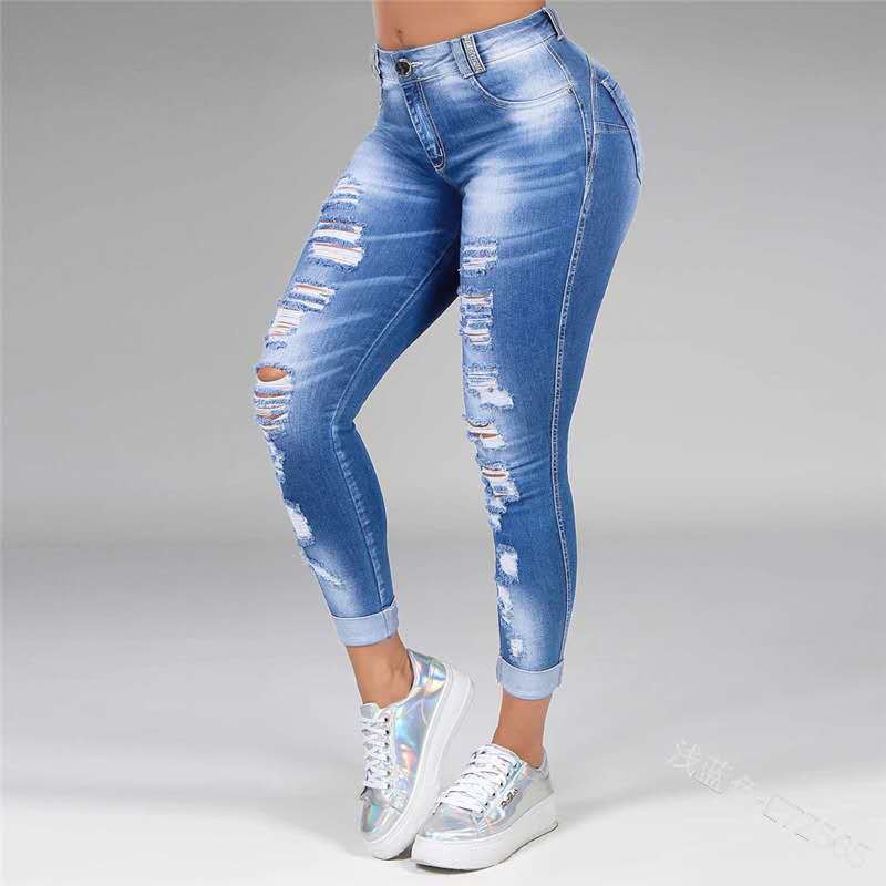 Women'S Jeans With Holes Showing Thin Stretch Jeans Pants Women'S Pants