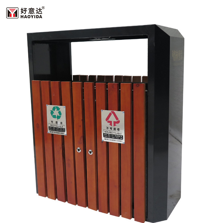 钢木垃圾桶镀锌板环卫果皮箱室外分类筒小区公园户外大垃圾箱批发