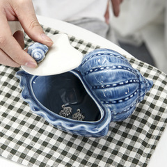 Nordic Ceramic Storage Jar with Lid, Ocean-Style Storage Container, Organizer Box for Coffee, Herbal Tea, Grains, and Jewelry