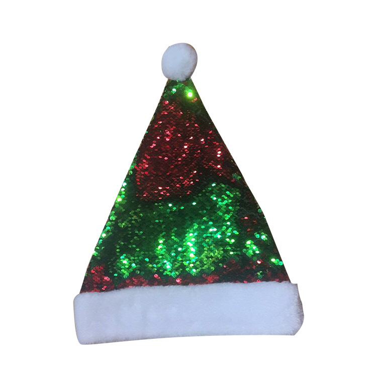 圣诞帽 两款翻转亮片+短毛绒圣诞帽 圣诞节闪亮圣诞帽