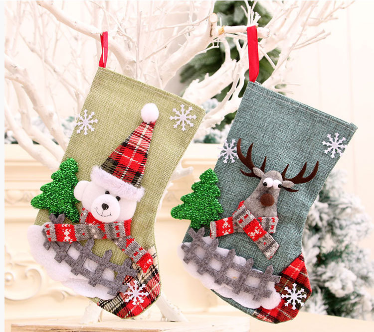 New Linen Medium Christmas Socks Santa Claus Christmas Ornaments Socks display picture 4