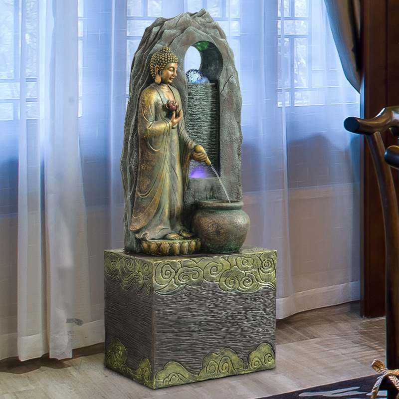 Sudeste de Asia Buda estatua fluyendo agua decoración Sala té Sala fuente humidificador Club Oficina Zen fortuna Agua Paisaje Decoración