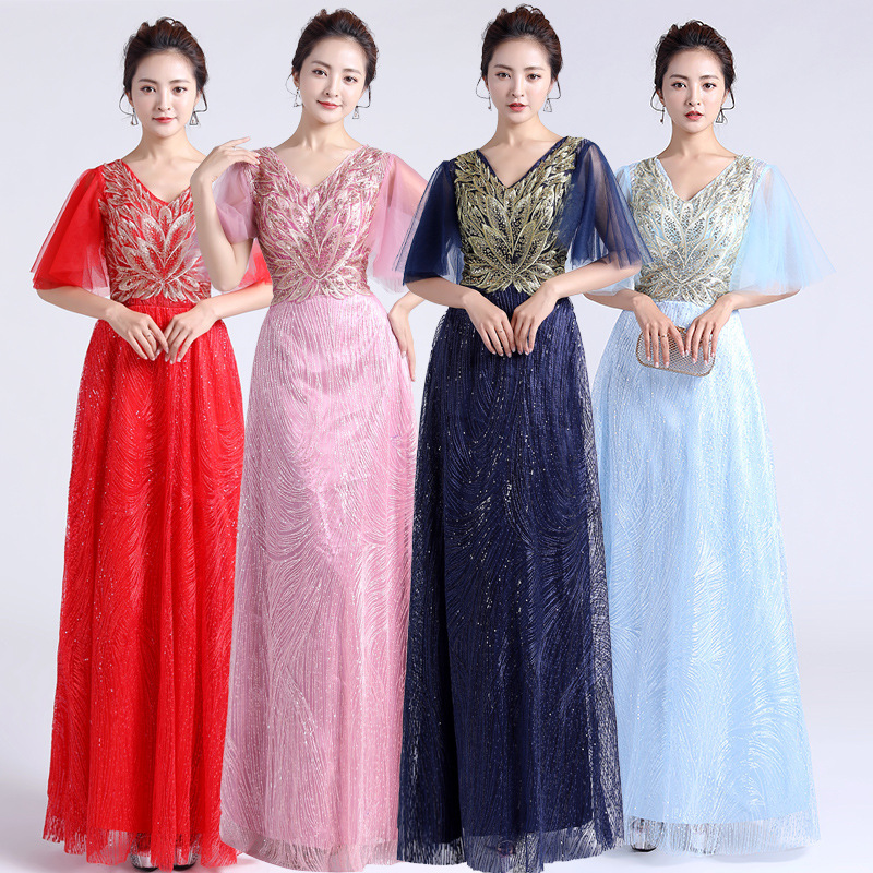 Evening Dresses cocktail party banquet dress vestido de banquete de cóctel Chorus dress, female singing red song, team competition dress, chorus evening dress, long dress