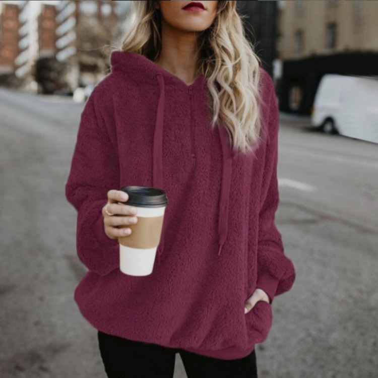 8763 #2020 Amazon AliExpress popular europeo y americano de manga larga con capucha de color sólido suéter de las mujeres suéter chaqueta image 3