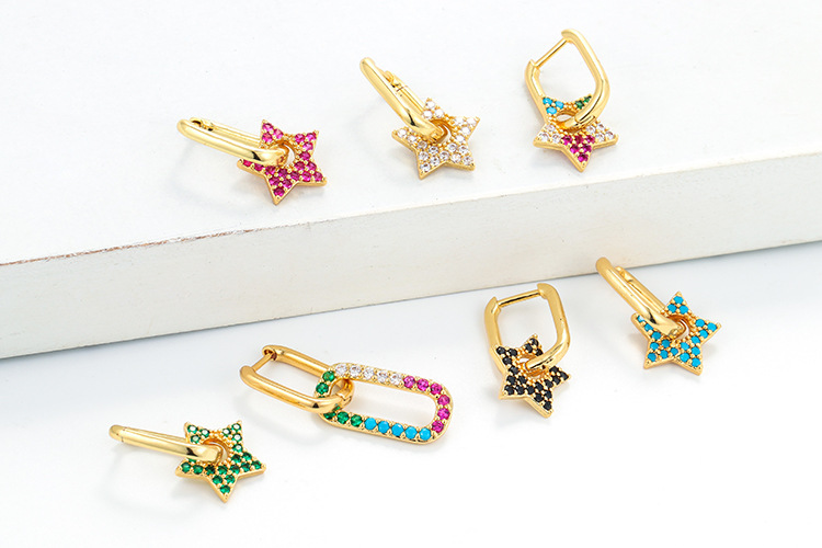 Copper Material Star Pattern Fashion Five-pointed Star Square Lock Earrings