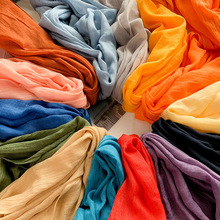 棉麻围巾女2025春季新款韩版甜美防晒沙滩巾纯色大披肩厂家直供