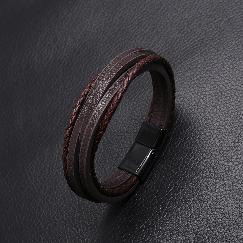 Hot-selling accessories multi-layer simple woven new magnet buckle menu0027s leather bracelet nihaoj
