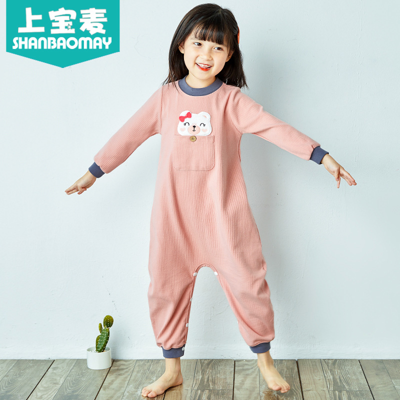 Shangbao wheat Autumn Winter children's one-piece pajamas baby pajamas warm anti-kick home clothes anti-cold cotton thickened