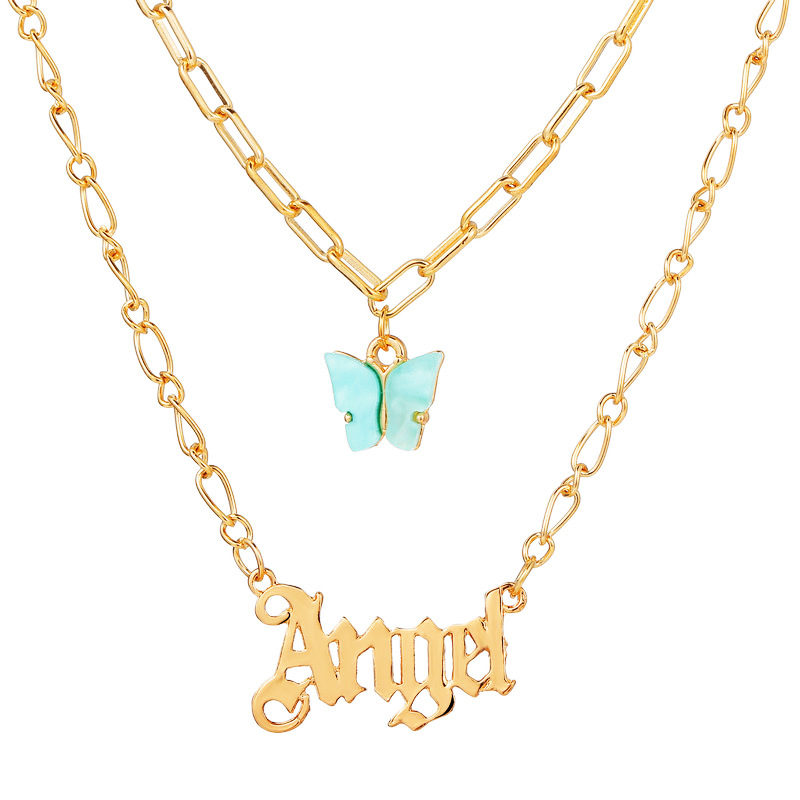 Hot-selling Butterfly Retro Multi-layer English Letter Alloy Pendant Necklace Bone Chain display picture 7