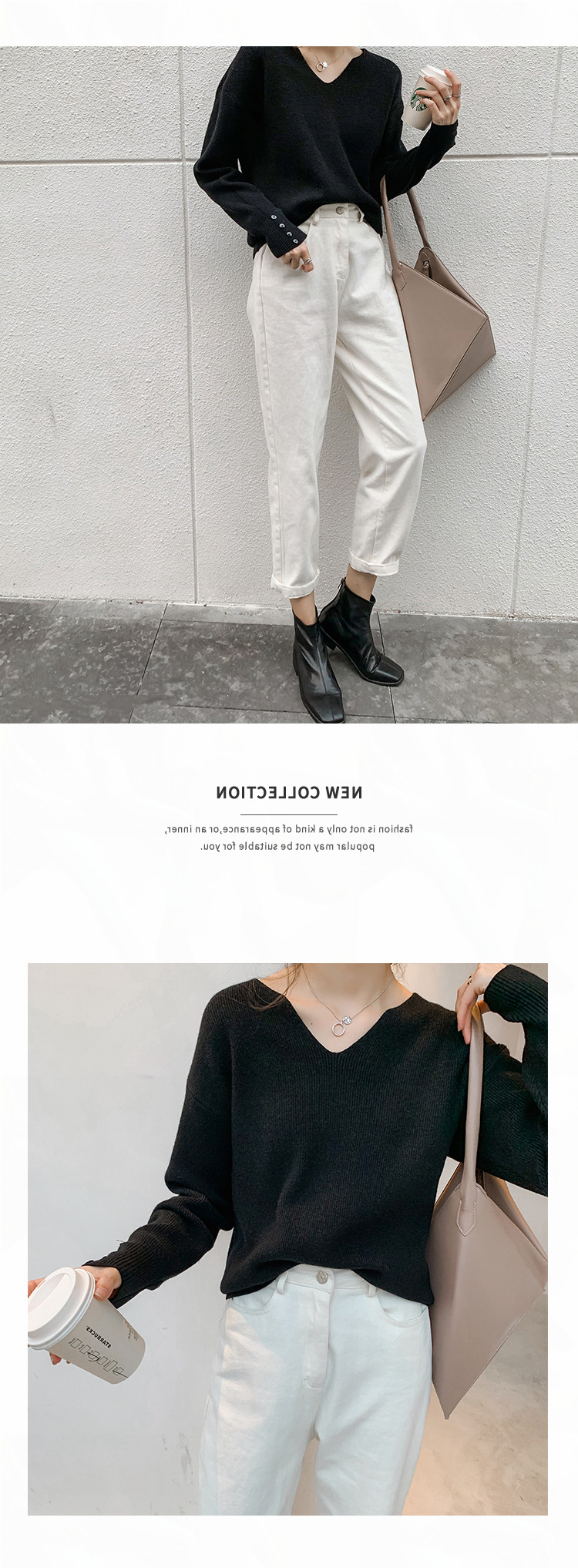 315g Weight Long Sleeve Sleeve Length Pullovers Placket Type Regular Sleeve Sleeve Type Cotton, Polyester Fabric Type Ordinary Model (50cm <Length ≤ 65cm) Top Length Pullovers, Sweater Tops Type V Neck Neckline Loose Fit Type Solid Color Pattern Women's Gender Temperament Commuter, Commute style Style Printing, Collage Stitching Craft Fashionable Loose Long Sleeve V-Neck Knitwear Casual Base Layer Sweater Women's Comfortable Autumn Winter Leisure Knitted Top 12