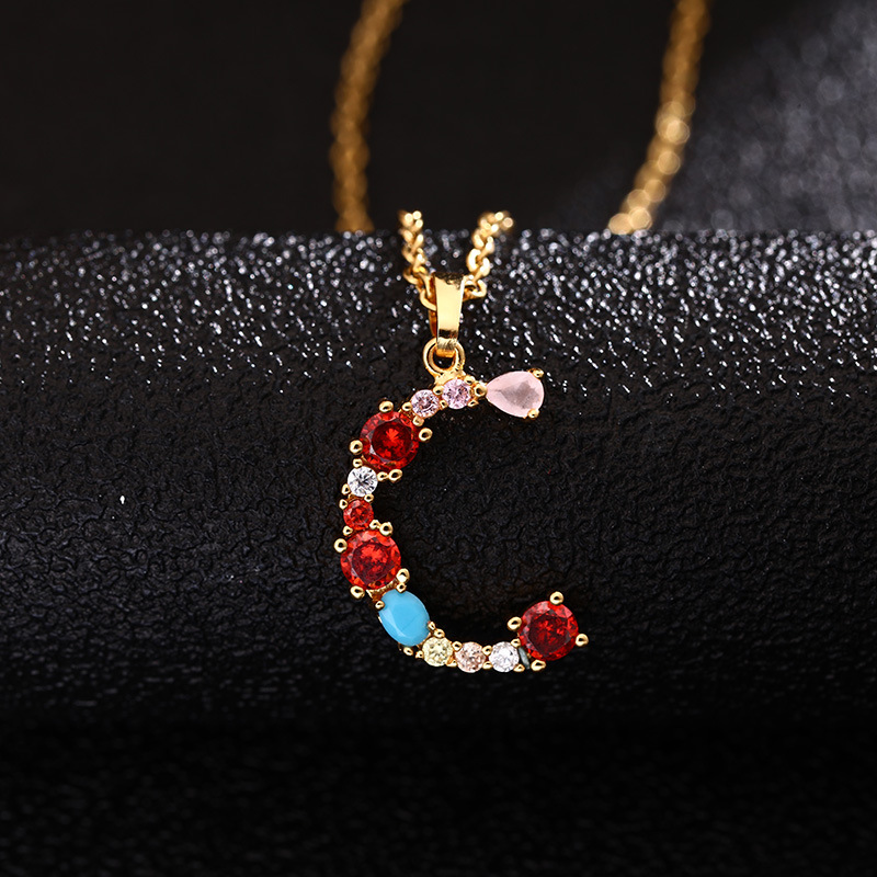 Lady Letter Agate Plating Zircon Pendant Necklace 1 Piece