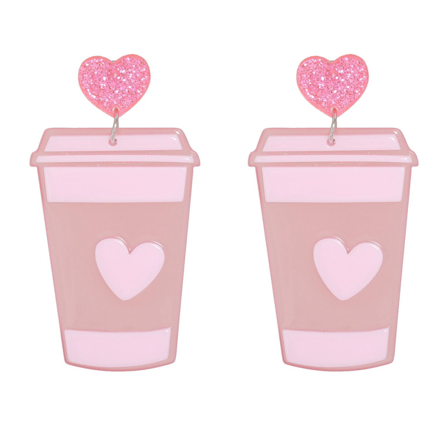 Acrylic Pink Milk Tea Cup Earrings display picture 5