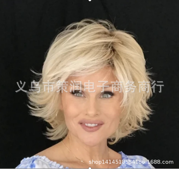 European and American wig women's short hair small curly golden hair set anti-curling foreign trade wig wholesale one-piece delivery in stock