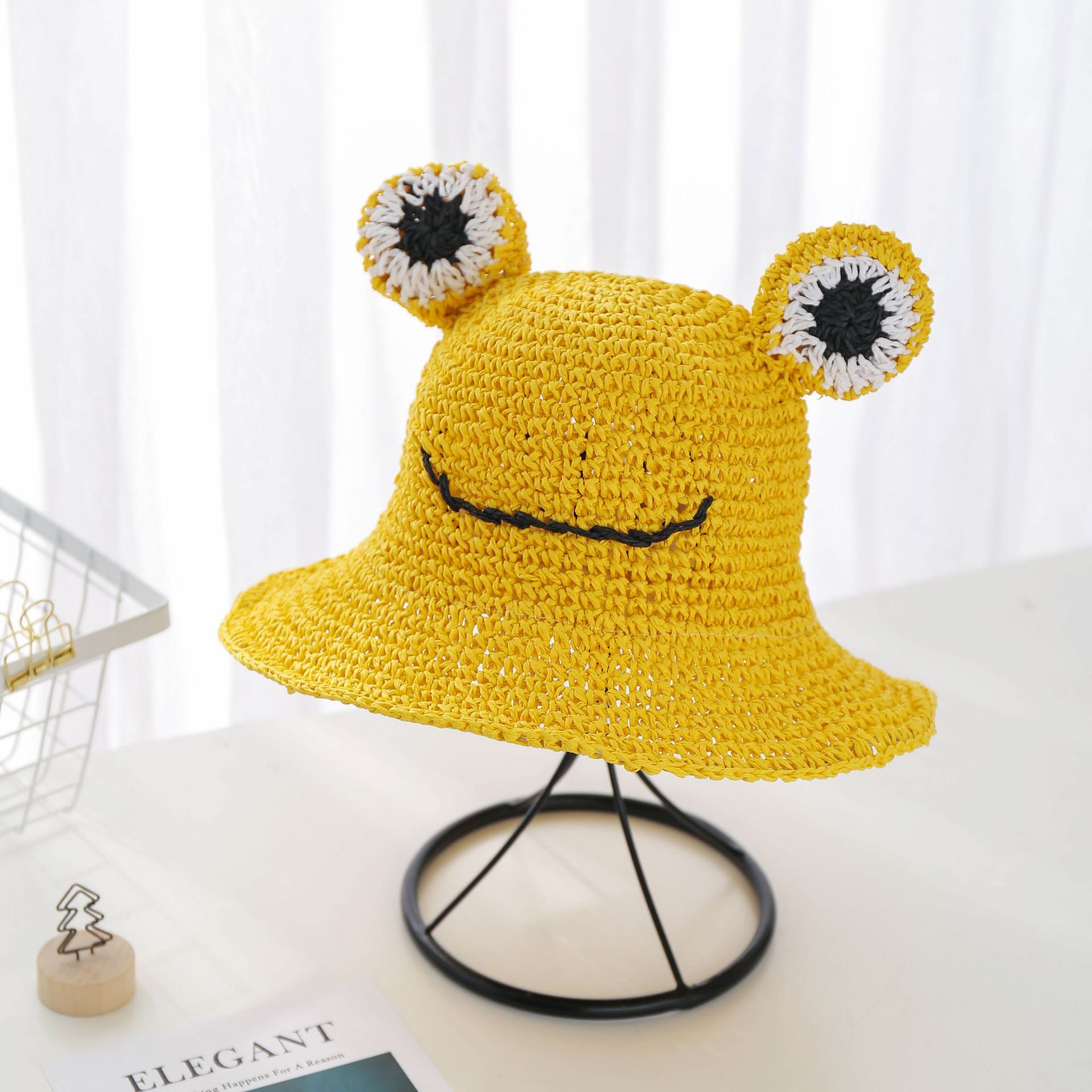 Summer Models Hand-knitted Frog Straw Hats Boys And Girls Students Sun Hats Children Sun Hats display picture 5