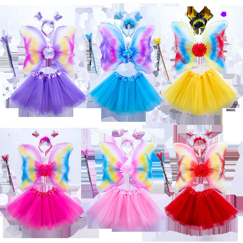 Children's Day performance props, stage backdrop, colorful stockings, children's angel and fairy wings costume set