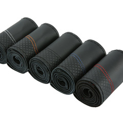 Top Grain Leather Embossed Double Line Hand Stitched Steering Wheel Cover Universal for All Seasons Genuine Leather Car Steering Wheel Cover #1134 