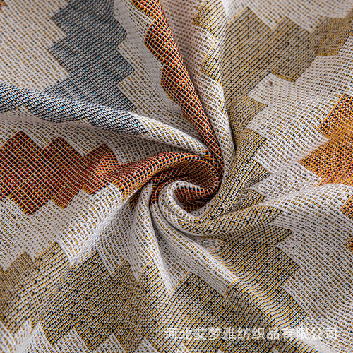 Jianju Wave Pattern Blue Heart Sea Pattern Sofa Blanket Living Room Coffee Table Sofa Blanket Geometric Splicing Pattern Soft Furnishing