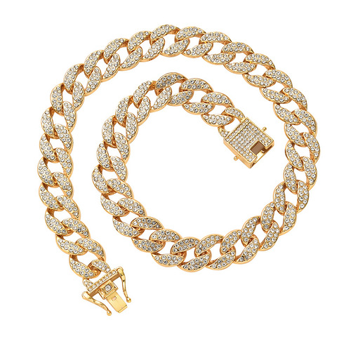 Super Large Elliptical Cuban Link Accessory Alloy Full Diamond Personality Wave European and American Trend Men and Women Jewelry Hip-Hop Necklace
