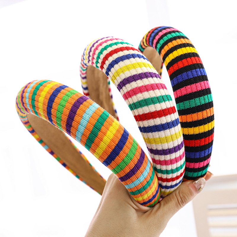 Korean Striped Rainbow-colored Wool Knitted Sponge Headband display picture 14