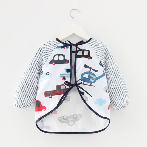 Children's smock waterproof long-sleeved reverse clothing baby eating clothes apron pure cotton children's bib protective clothing with rice pocket