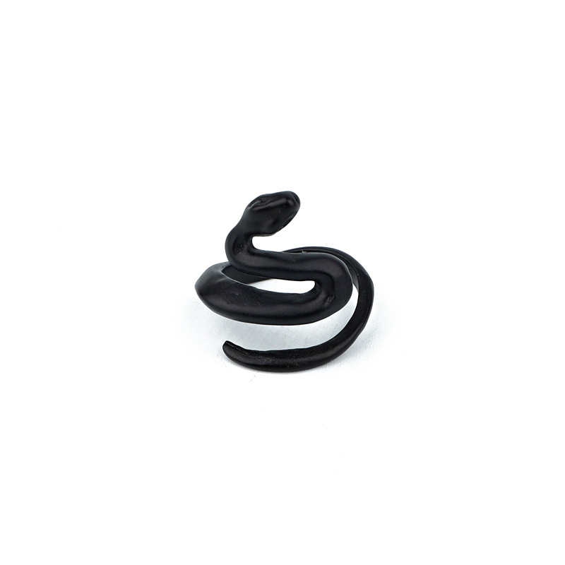 European Trend Vintage Ring Black Frosted Simulated Snakes Ring Opening Adjustable Animal Ring Cross-border Sold Jewelry display picture 4