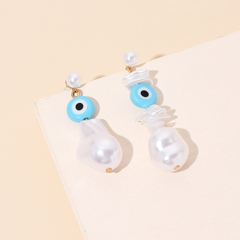 6g Weight No Inlaid Inlay Material Earrings Classification Wedding, Travel, Birthday, Festival Occasion Women'S Gender Devil's Eye Tassel Pearl Asymmetrical Earrings 3