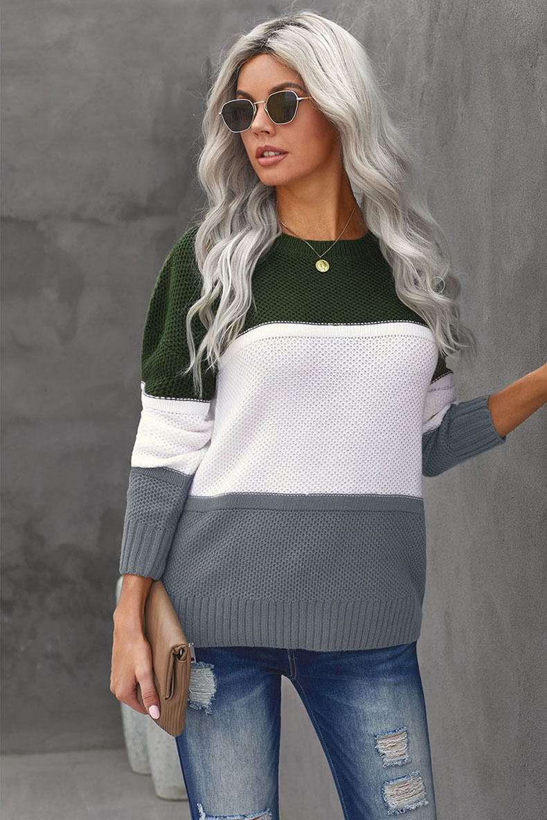 long-sleeved round neck stitching color knitted sweater nihaostyles wholesale clothing NSQSY86992