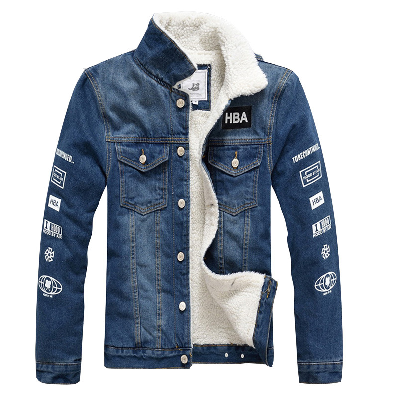 Men's Clothing Winter large size version of the denim jacket men's thickened jacket lambskin fleece plush motorcycle top_voghion.com