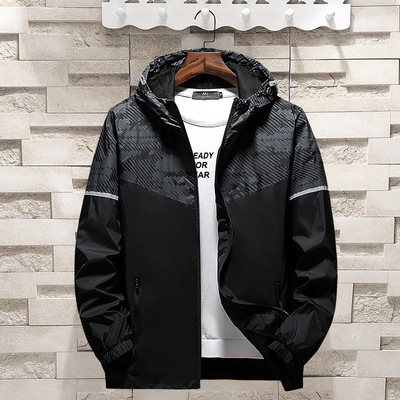 春新款男士夹克薄款拼色连帽外套休闲运动男装风衣外套帅气运动装|ms