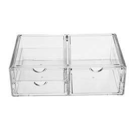 鹤成三抽屉特大号钻石纹透明化妆品收纳盒整理置物韩式桌面梳妆盒