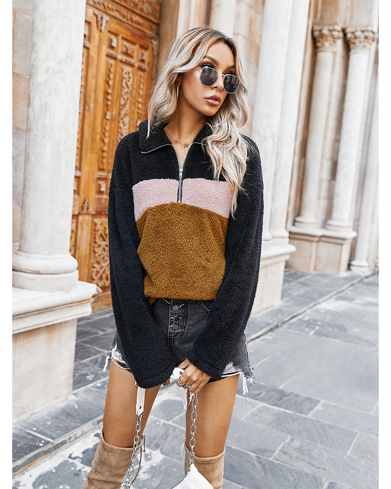 winter women's new tops lapel plush sweater women NSKA188