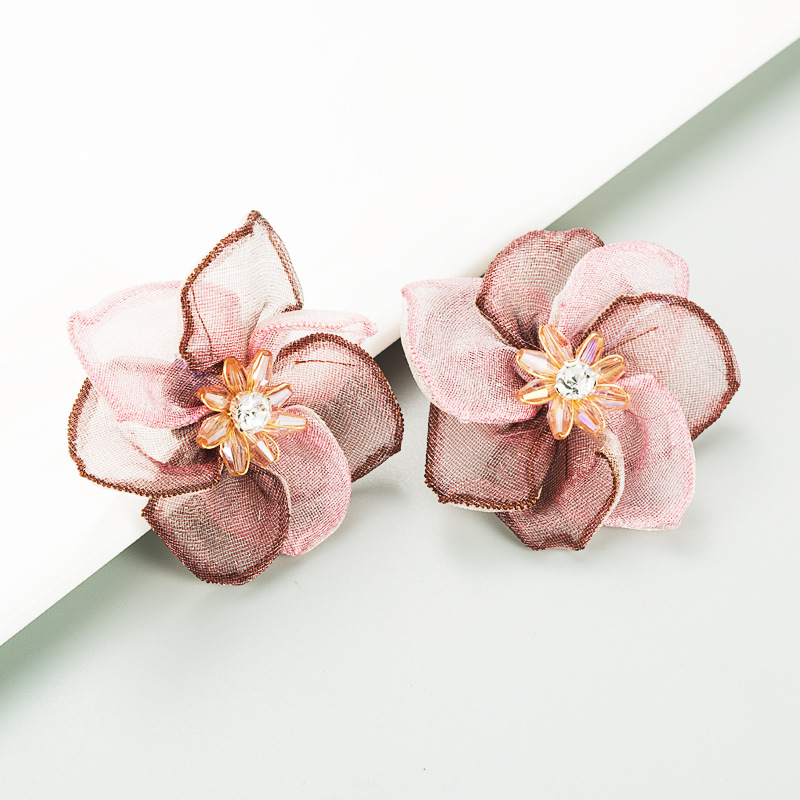 Yarn Flower Crystal Fashion Earrings display picture 5