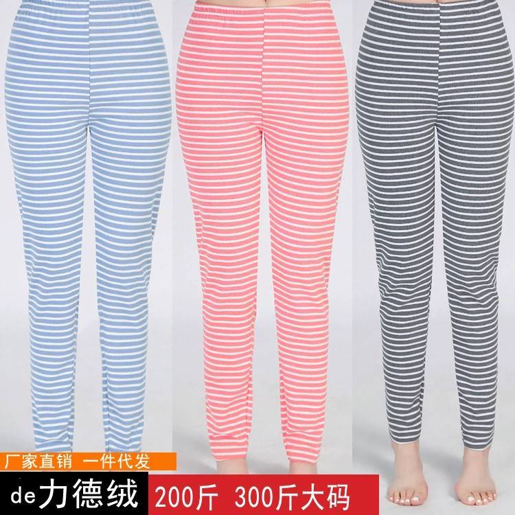 200 Jins 300 Jins добавлены Толстые Леггинсы больших размеров женские кальсоны осенне-зимние Бархатные полоски теплые брюки с высокой талией