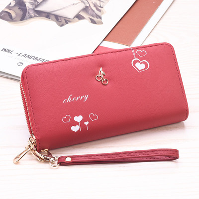 新款女士长款双拉手机包精美樱桃五金搭配可爱丝印大容量小包包