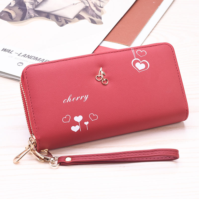 新款女士长款双拉手机包精美樱桃五金搭配可爱丝印大容量小包包