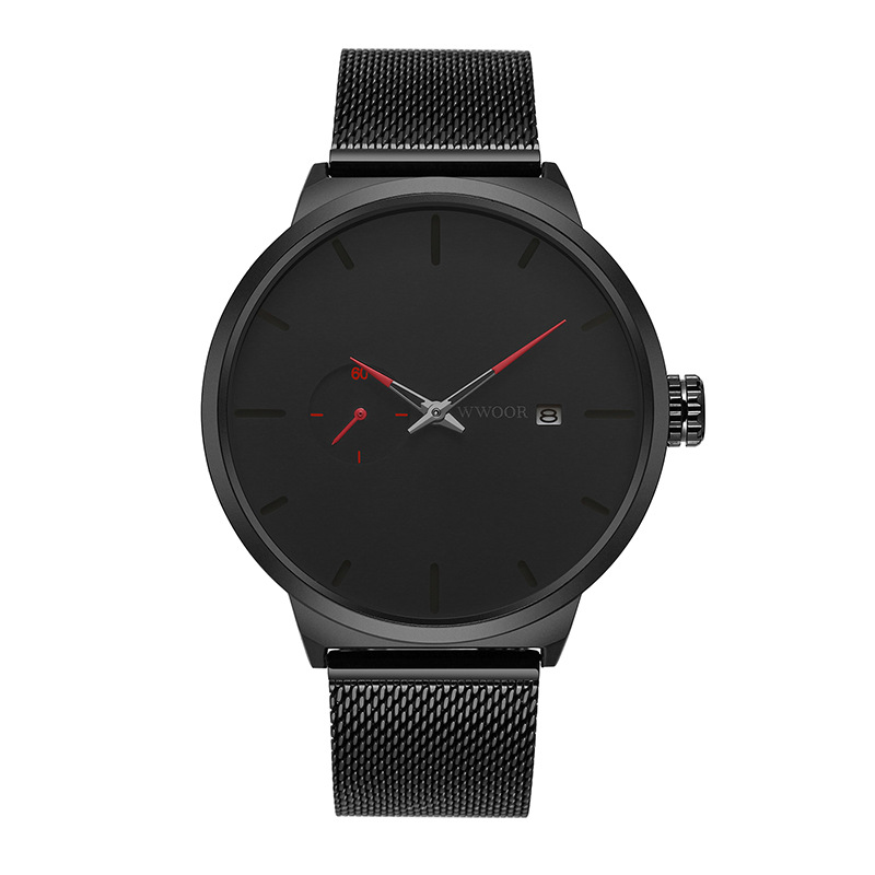 WWOOR Holding Love nuevo reloj de cuarzo de malla de negocios para hombres calendario impermeable reloj redondo cabeza casual Bowl Watch 8872