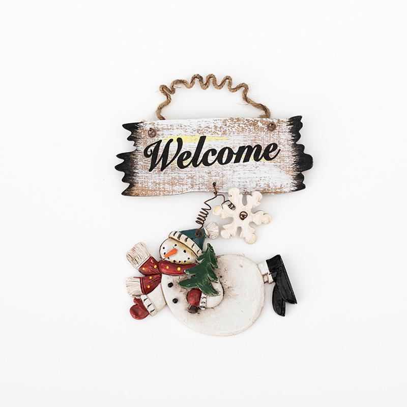 Navidad bienvenida muñeco de nieve pequeña puerta de anillo colgante de pared colgante de árbol de Navidad decoración de Navidad colgante de bienvenida