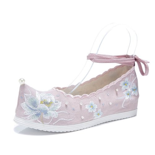 Inner increase lotus embroidered hanfu fairy cloth shoes for women  girl princess cosplay shoes Bow shoes Hanfu shoes Lace-up shoes