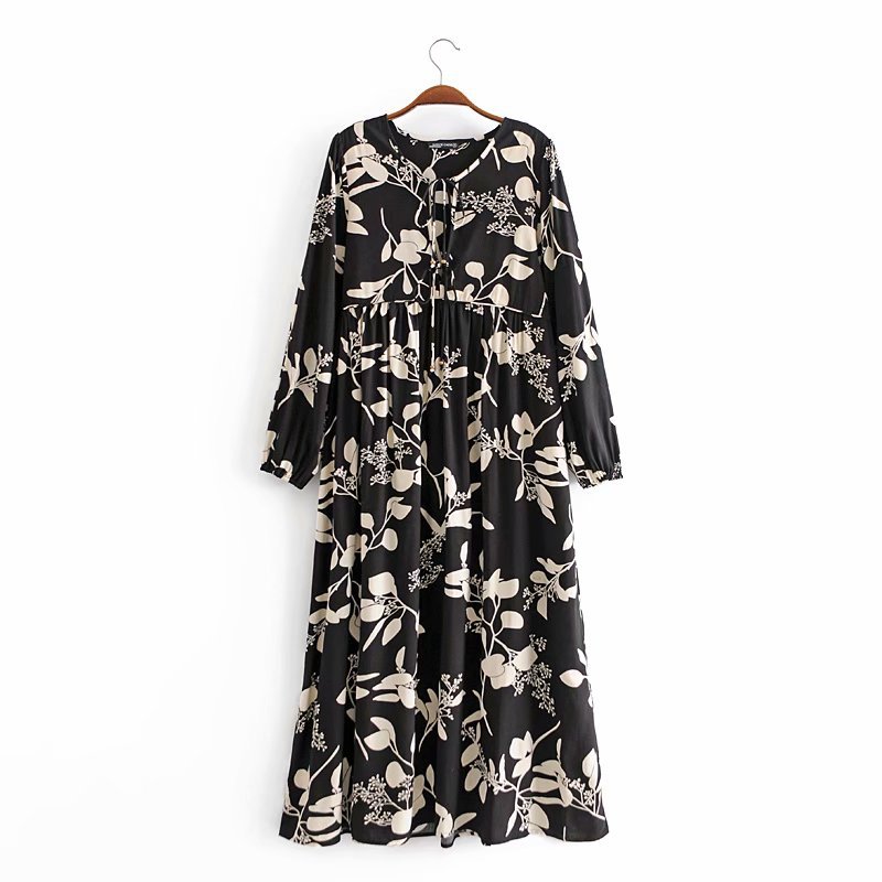 autumn rayon printed long-sleeved bohemian dress  NSAM6449