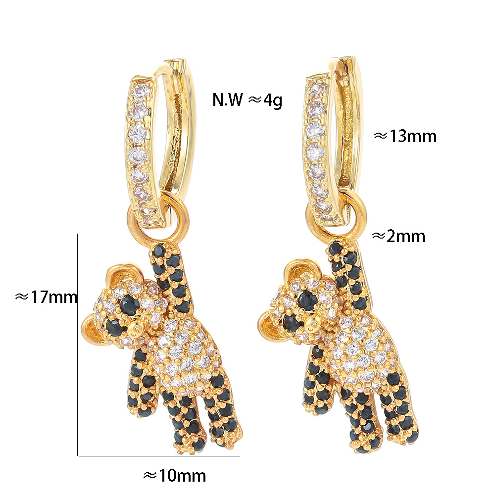 Unisex Gender Inlay Design Fashion Bear Inlaid Zircon Copper Copper Earrings