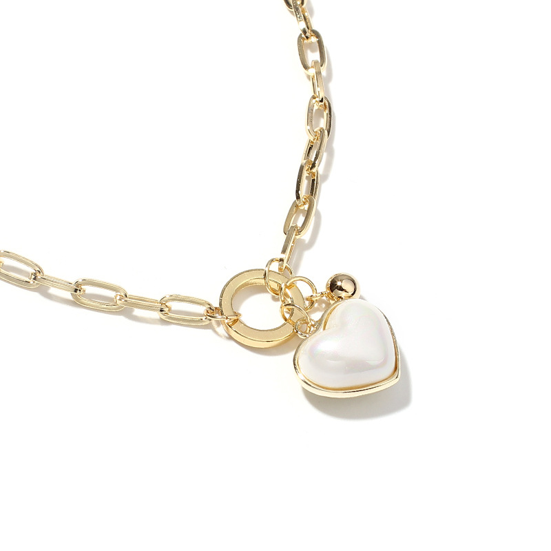 15g Weight Necklace Classification Wedding, Travel Occasion Women'S Gender Fashion Style Gold Color Fashion Simple Pearl White Love Pendant Necklace Fashion Heart-shaped Thick Chain Clavicle Chain For Women Nihaojewelry 5