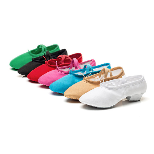 Dance shoes, women's soft sole practice shoes, adult teacher shoes, canvas straps, mid-heel yoga shoes, belly folk dance wholesale