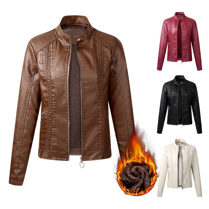 Amazon Explosions European and American Long-sleeved Women's Leather Jacket pu Leather Jacket Women's Short Leather Jacket Women's Bikes