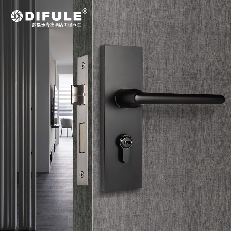 黑色室內門鎖房間機械鎖鋅合金門把靜音彈簧衛生間執手鎖鎖具廠家