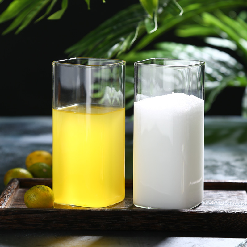 Taza de té de flor de vidrio recta cuadrada taza de leche juego de té de vidrio resistente al calor taza de desayuno de vidrio de una sola capa taza cuadrada