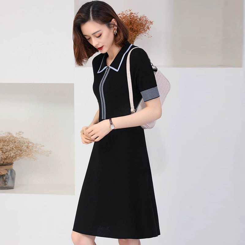 Гонконг Райс [Хорошее качество постоянных клиентов] ПОЛО воротник платье талии цвет соответствия тонкая юбка