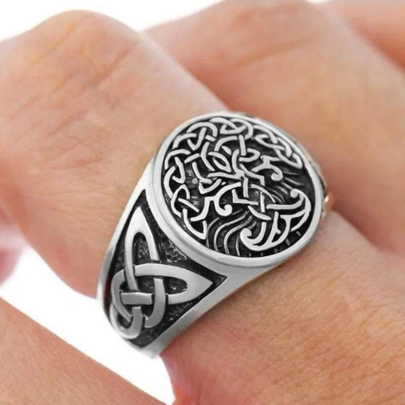 Keltischer Lebensbaum Ring - Wikinger Bandring Aus Edelstahl_voghion.com