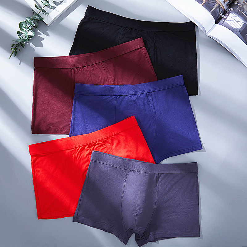 男士内裤男生平角裤莫代尔宽松透气青年竹纤维四角红裤头跨境批发