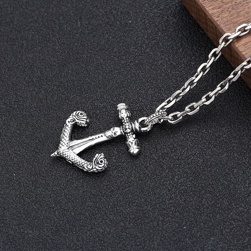 Retro accessory, trend fashionable necklace, pendant for men and women, silver 925 sample, Korean style